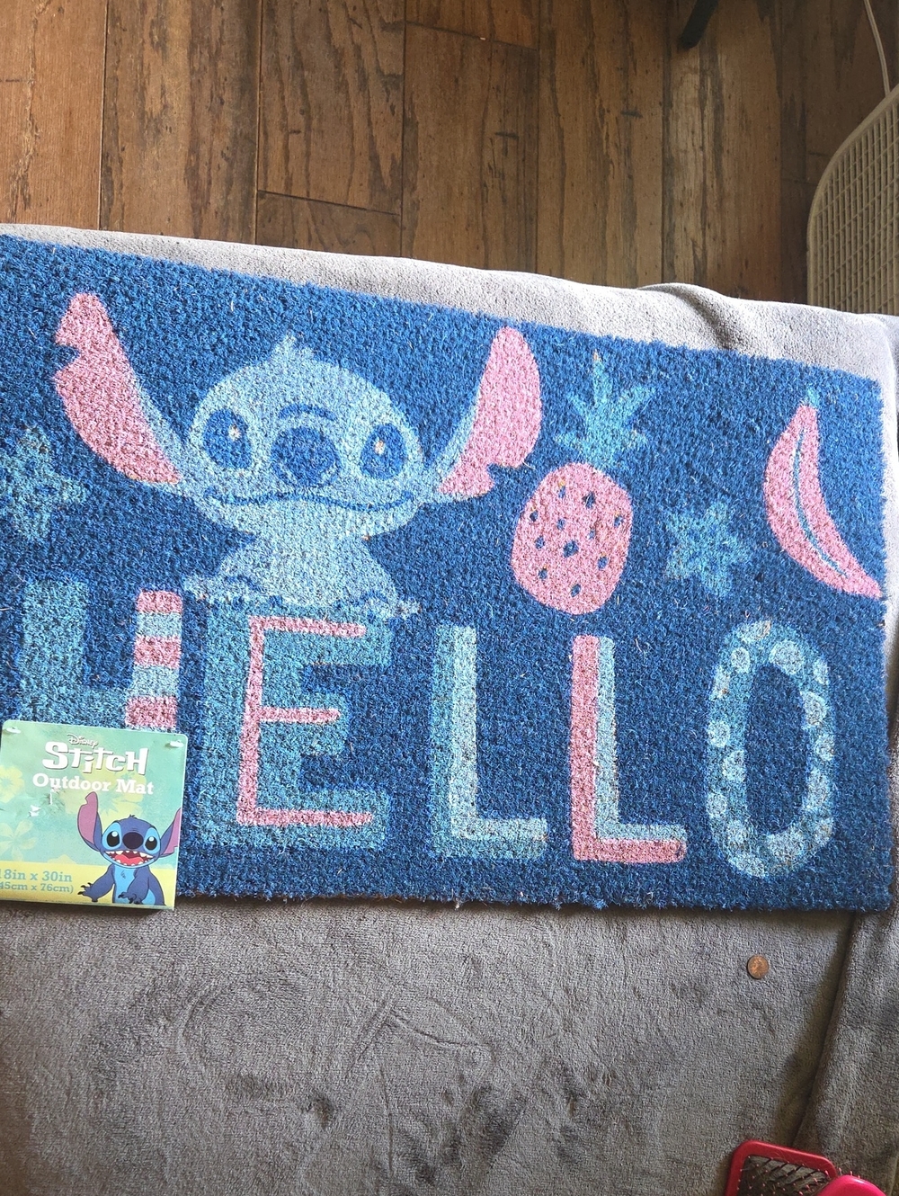 Disney Blue and Pink Stitch "HELLO" Outdoor Door Mat